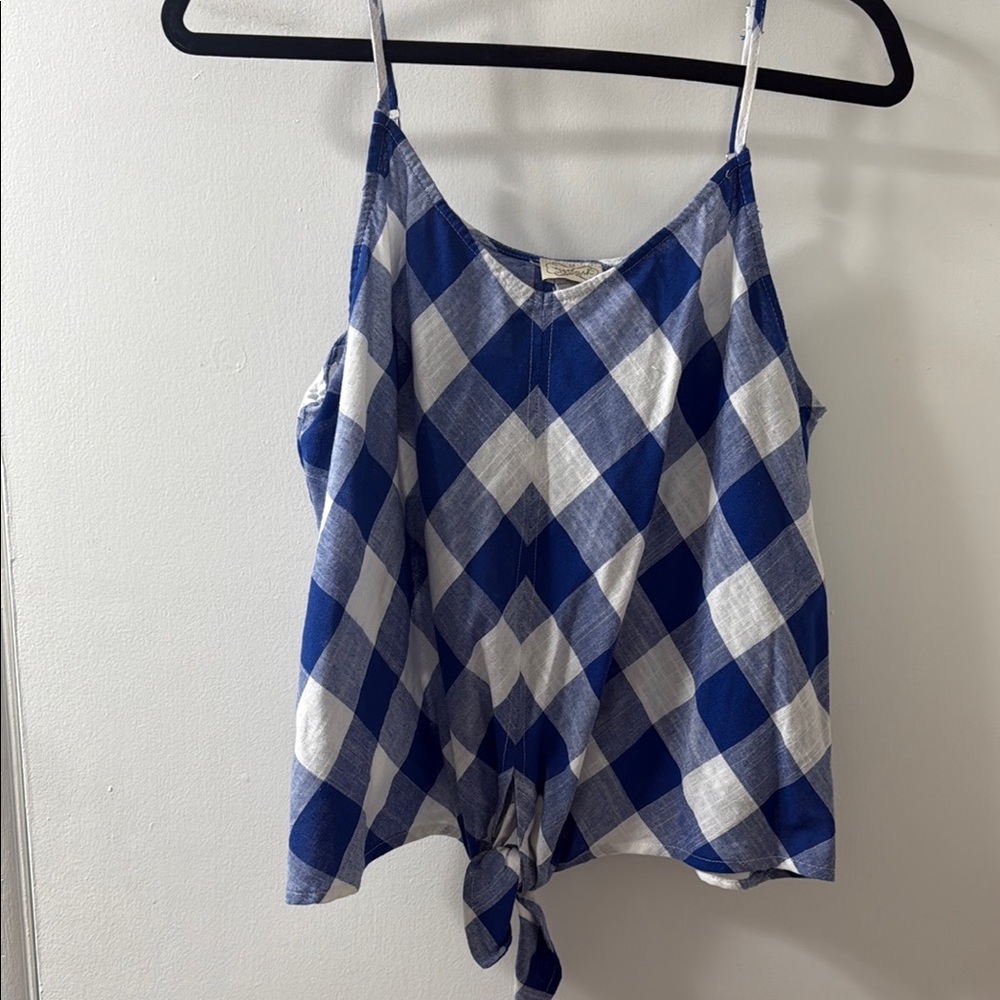Eyelash Couture Blue and White Tie Front Camisole